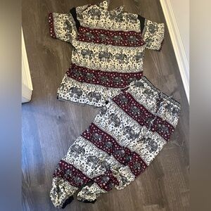 Bohemian Elephant Print Two-Piece Set